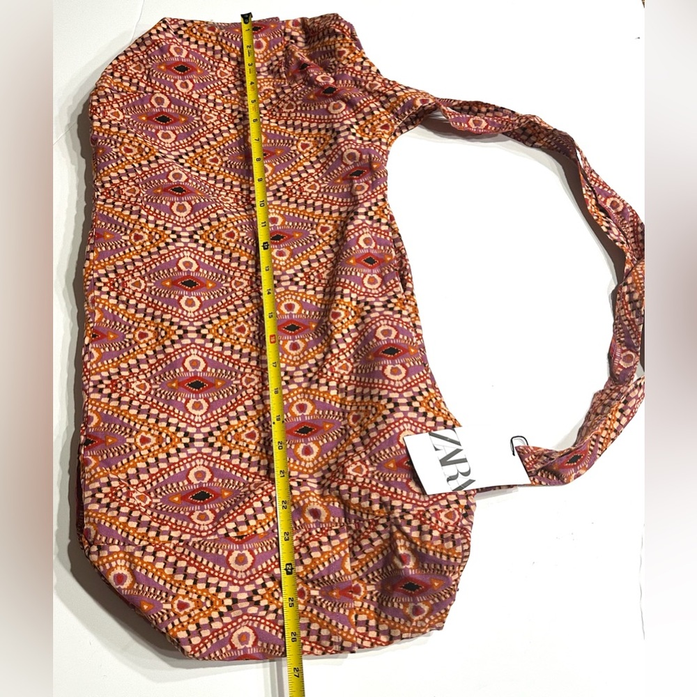 ZARA Cotton Fabric Shopper Cloth Shoulder TOTE Bag, Zipper and Pockets, XLarge - Picture 11 of 14